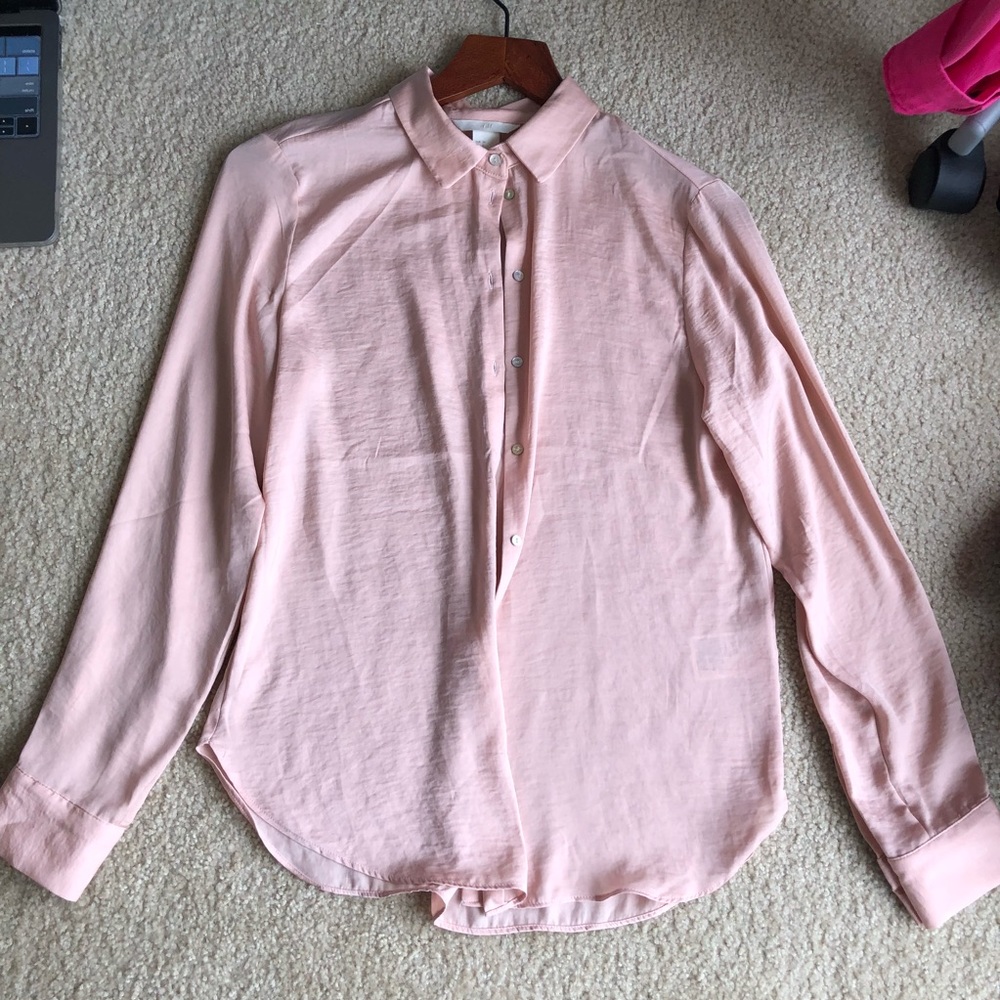 Peach pink pastel button up collared top blouse